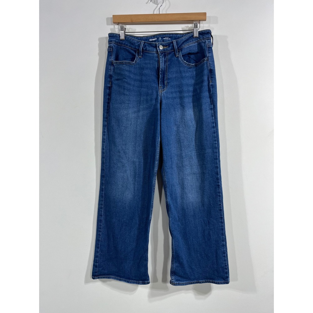 Old Navy Wow Wide Leg Jeans Womens 12 Short High Rise Blue Medium Wash Denim